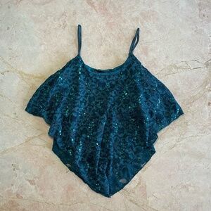 Body Central Y2K Lace Beaded Handkerchief Top